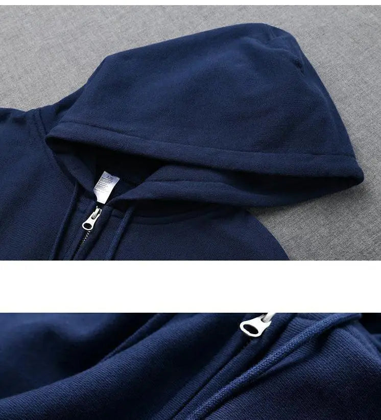 Good Quality Zip Hooded Women Sweatshirt Navy Blue Cotton Casual Street Wear Loose Spring Autumn Solid Color Hoodie Jacket