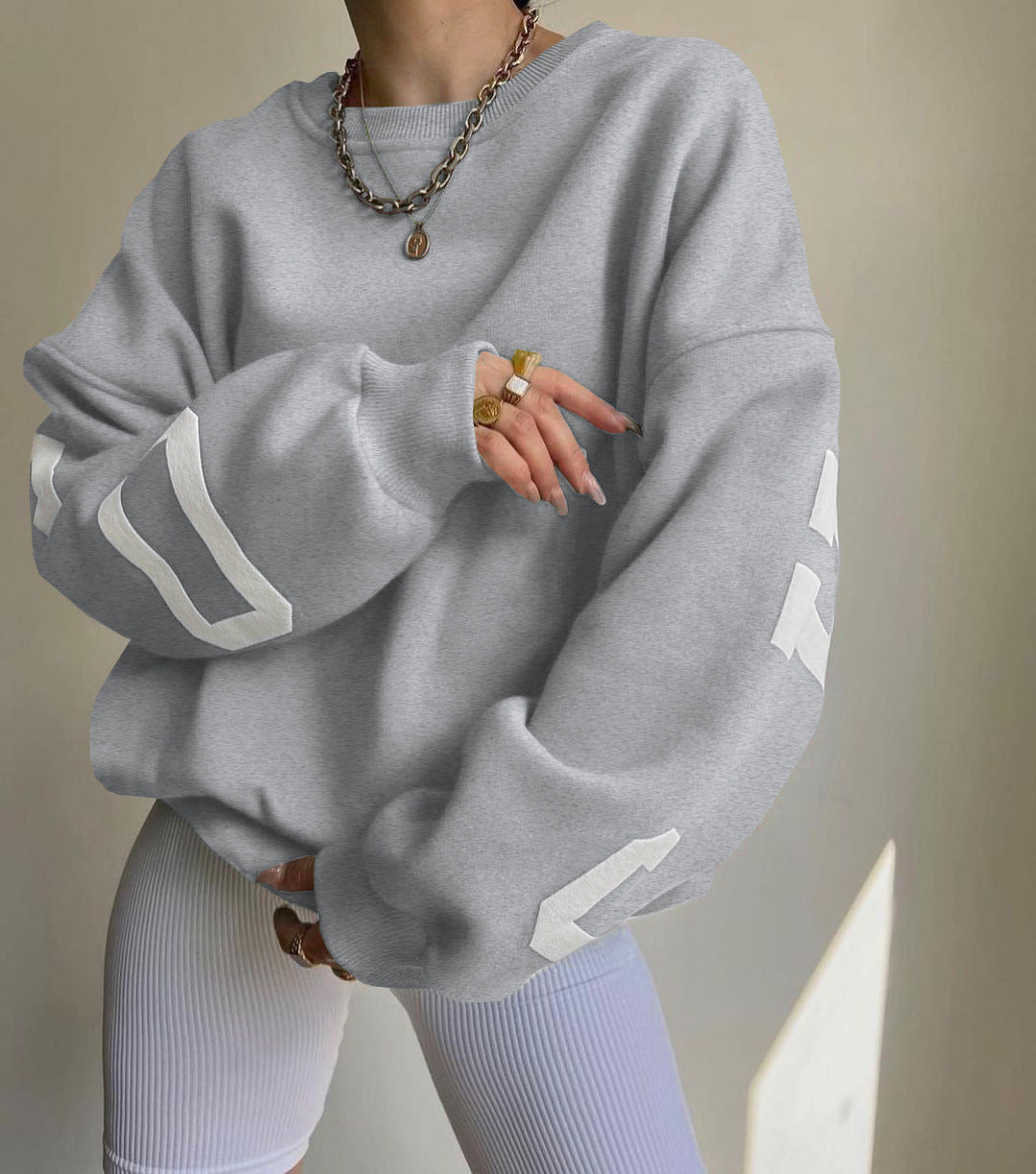 Women Grunge Loose Pullover Sweatshirts Back Letter Print Casual Thickened Long Sleeve Tops Autumn Streetwear