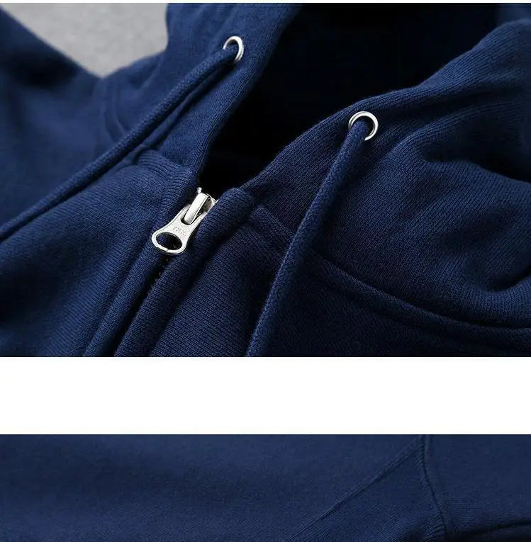 Good Quality Zip Hooded Women Sweatshirt Navy Blue Cotton Casual Street Wear Loose Spring Autumn Solid Color Hoodie Jacket