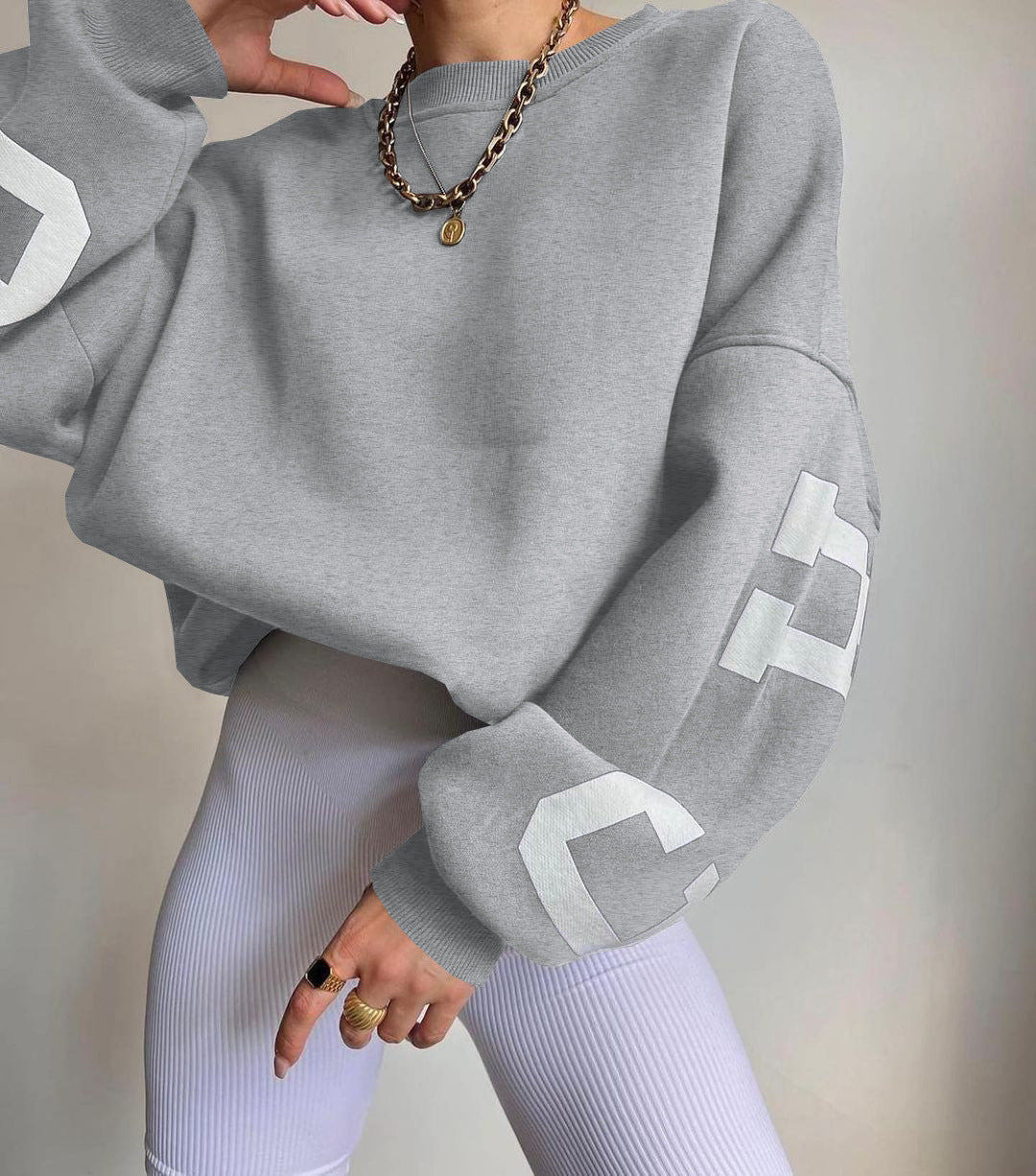 Women Grunge Loose Pullover Sweatshirts Back Letter Print Casual Thickened Long Sleeve Tops Autumn Streetwear