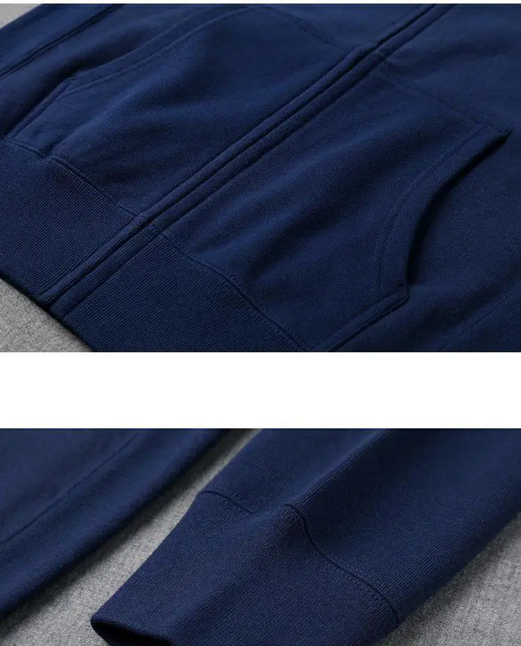 Good Quality Zip Hooded Women Sweatshirt Navy Blue Cotton Casual Street Wear Loose Spring Autumn Solid Color Hoodie Jacket