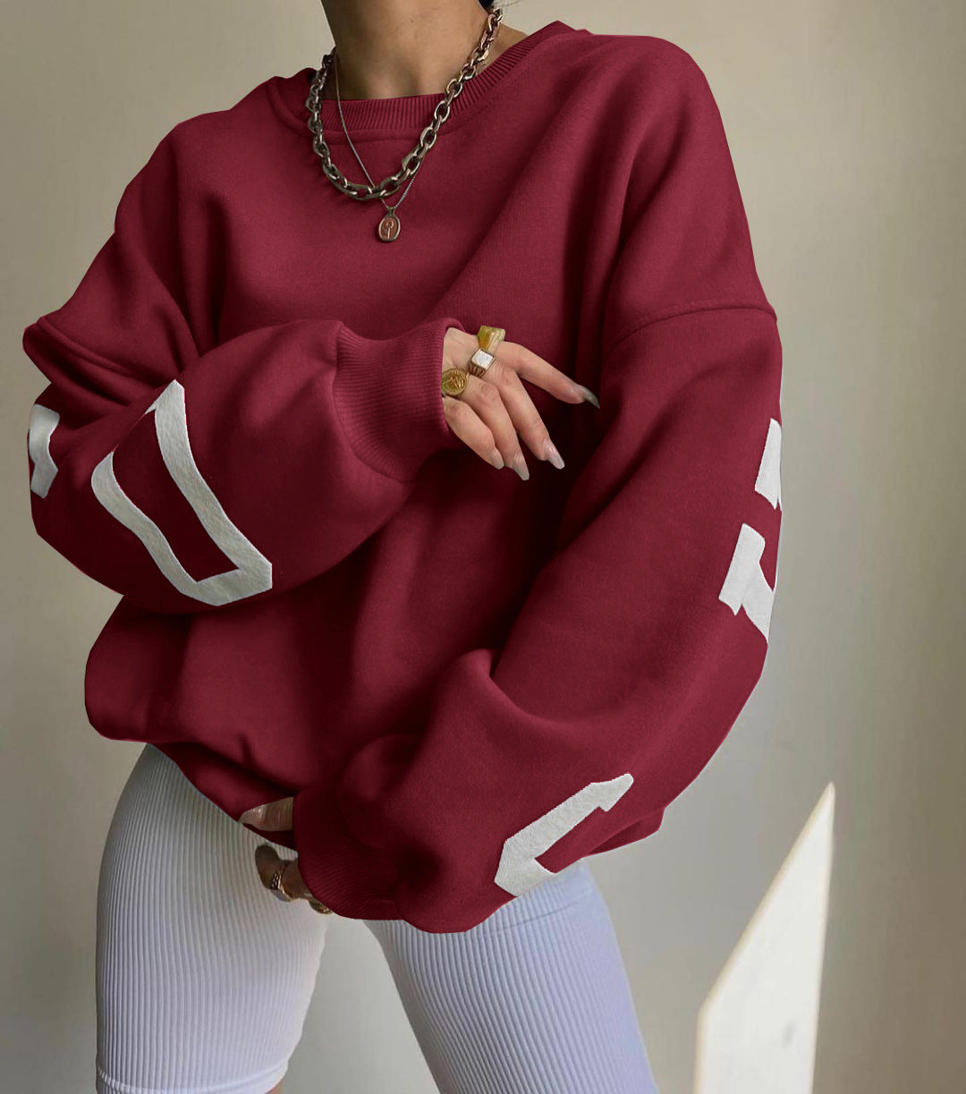 Women Grunge Loose Pullover Sweatshirts Back Letter Print Casual Thickened Long Sleeve Tops Autumn Streetwear