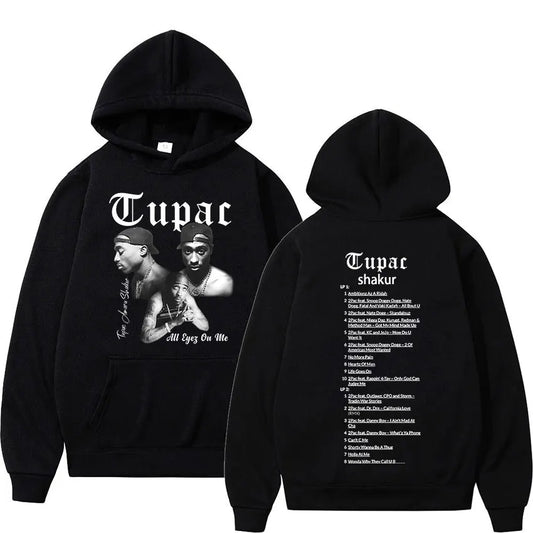 Retro Rapper Tupac 2pac Hoodie Hip Hop pria Hoodie Pullover ukuran besar atasan Hoodie hitam Pria Wanita Sweatshirt