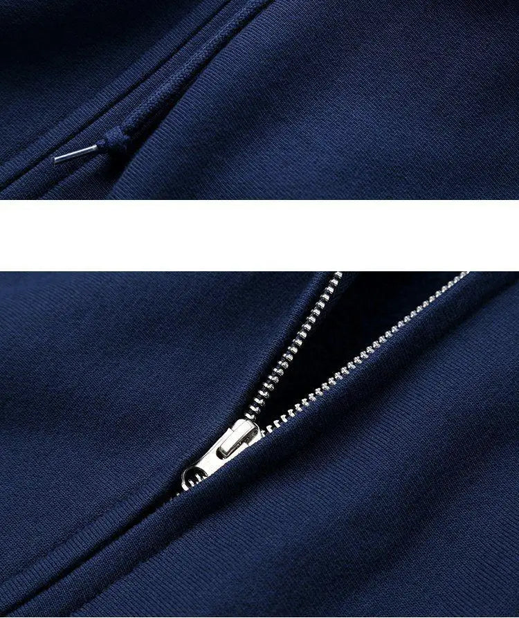 Good Quality Zip Hooded Women Sweatshirt Navy Blue Cotton Casual Street Wear Loose Spring Autumn Solid Color Hoodie Jacket